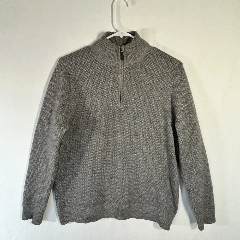 Saks Fifth Avenue Men's 100% Cashmere Quarter-Zip Pullover Sweater Gray Medium